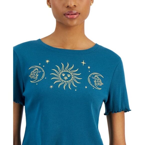 GRAYSON THREADS, THE LABEL Juniors' M Celestial Lettuce-Edge Cropped T-Shirt NWT - Picture 3 of 5